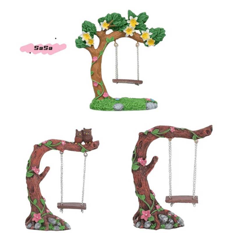 Miniature Fairy Garden Swing Set Whimsical Flower Tree Figurine Decor For Micro Landscapes 4