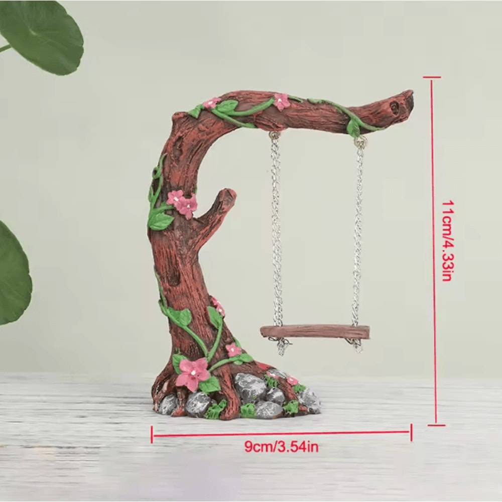 Miniature Fairy Garden Swing Set Whimsical Flower Tree Figurine Decor For Micro Landscapes 5