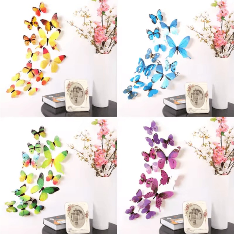 3D Butterfly Wall Stickers Set Colorful PVC Removable Decals For Room Party Decor 0