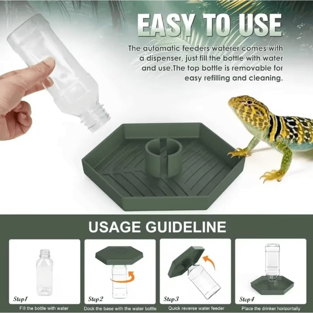 Automatic Turtle Water Bowl Feeder AntiSlip Reptile Water Dispenser For Vivariums 3