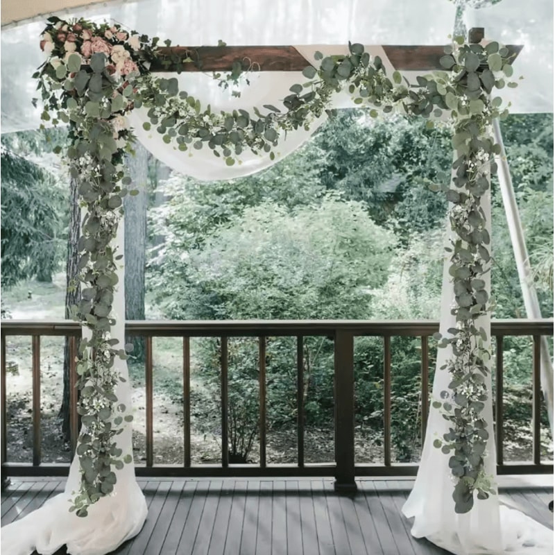 Elegant Artificial Eucalyptus Garland With White Flowers Berries For Wedding And Home Decor 2