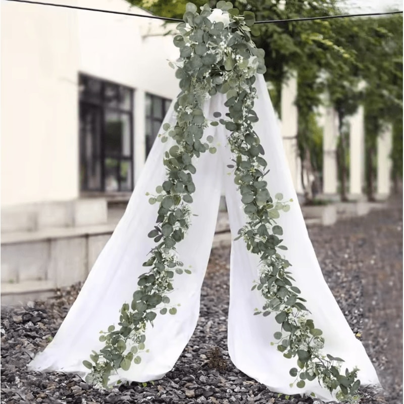 Elegant Artificial Eucalyptus Garland With White Flowers Berries For Wedding And Home Decor 3