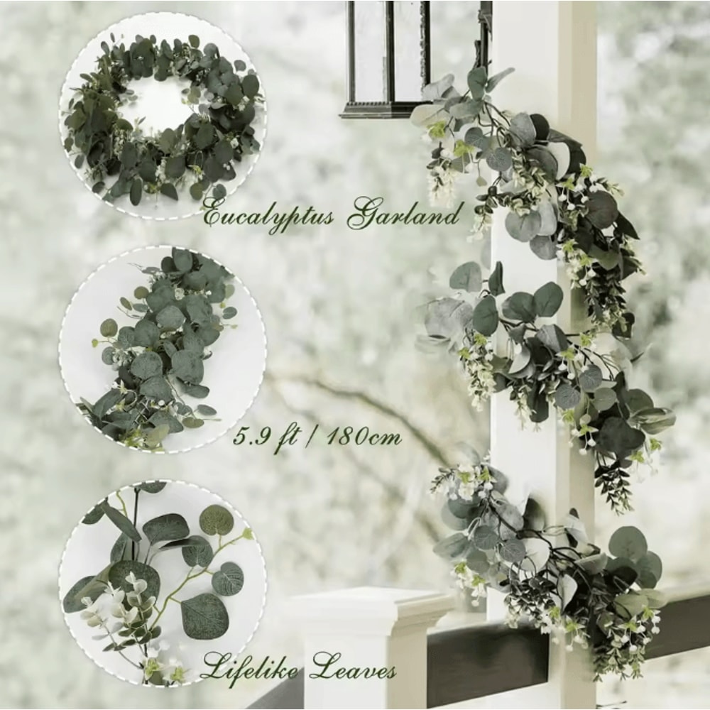 Elegant Artificial Eucalyptus Garland With White Flowers Berries For Wedding And Home Decor 4