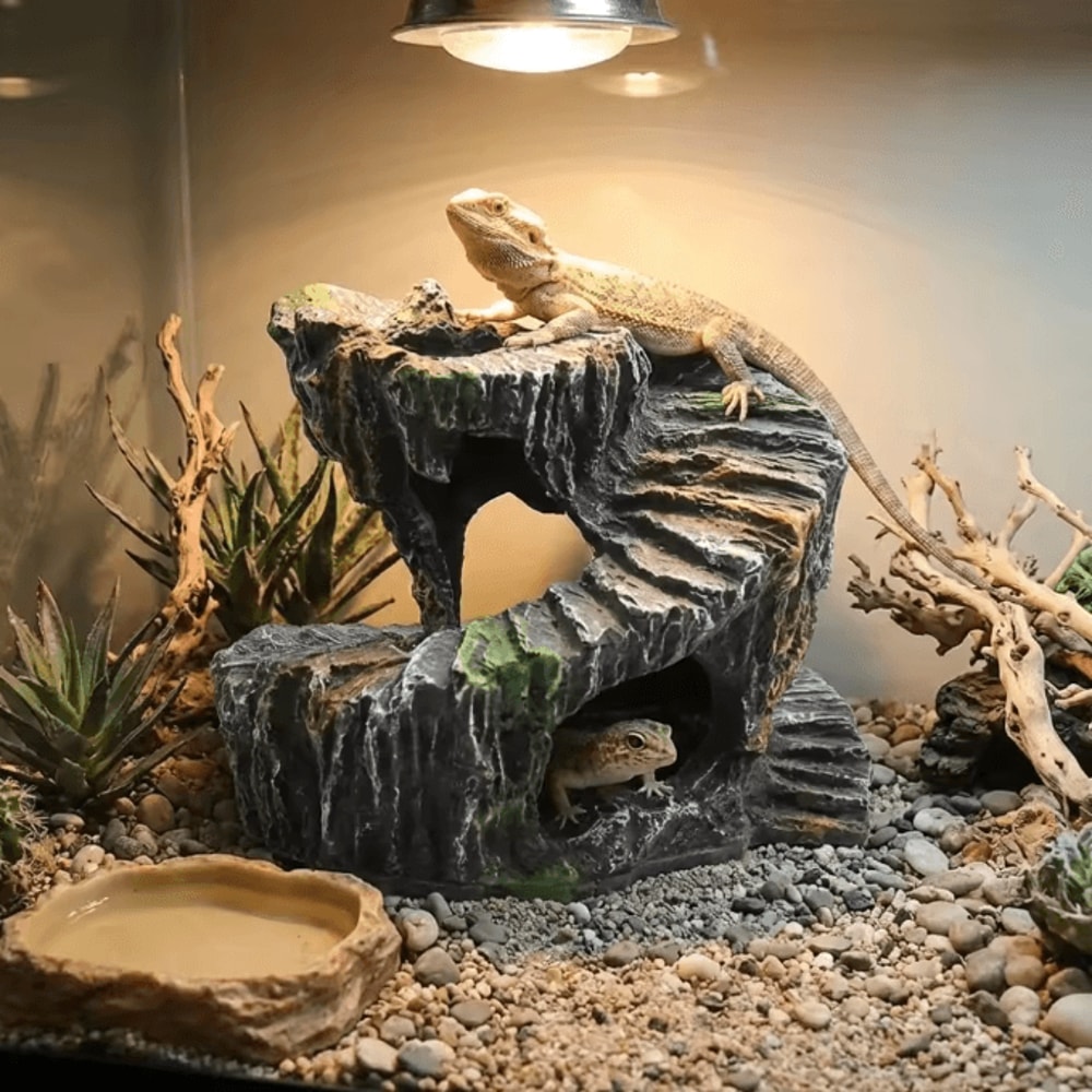 Natural Resin Turtle Basking Platform And Reptile Hiding Cave For Aquariums And Terrariums 0