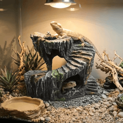 natural resin turtle basking platform and reptile hiding cave for aquariums and terrariums