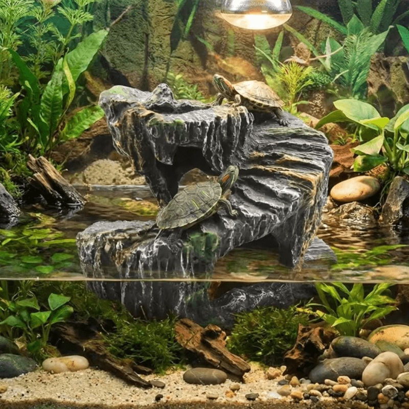 Natural Resin Turtle Basking Platform And Reptile Hiding Cave For Aquariums And Terrariums 2