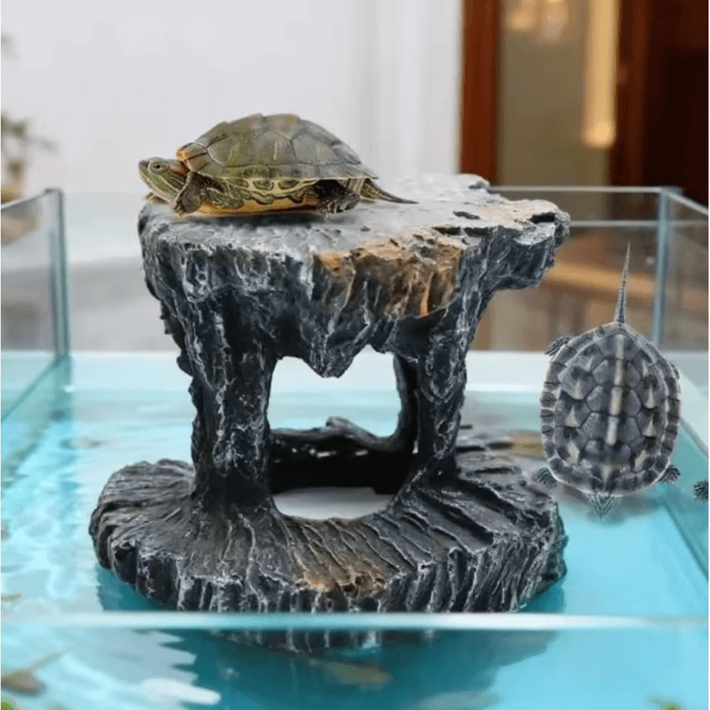 Natural Resin Turtle Basking Platform And Reptile Hiding Cave For Aquariums And Terrariums 3