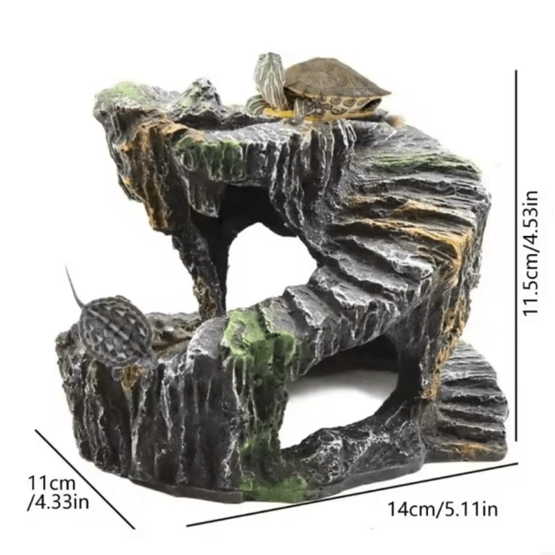 Natural Resin Turtle Basking Platform And Reptile Hiding Cave For Aquariums And Terrariums 4
