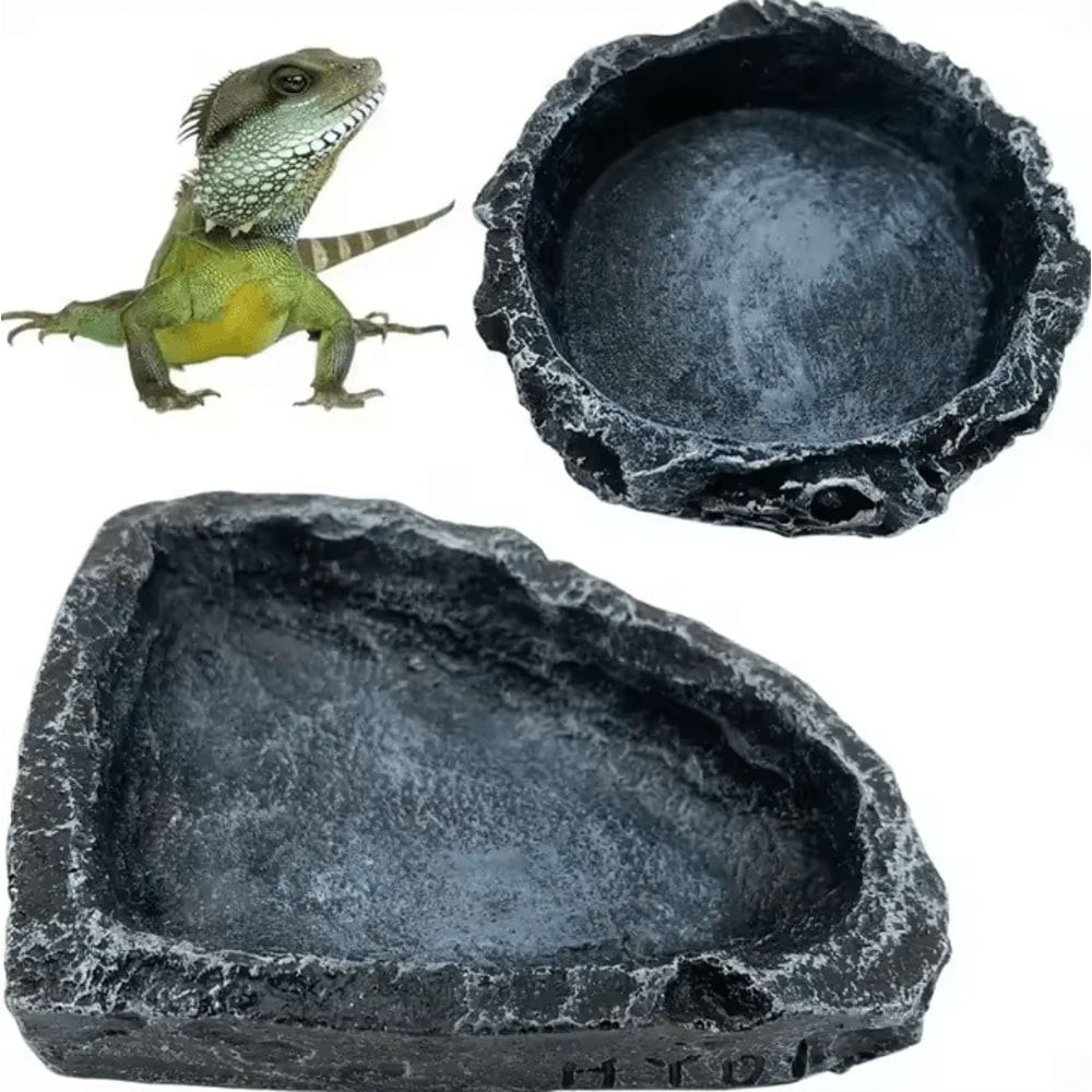 Realistic Stone Like Reptile Feeding And Water Bowl For Bearded Dragons And Small Reptiles 0