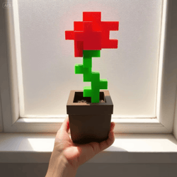 3d printed pixel rose flower ornament for desktop and home decoration