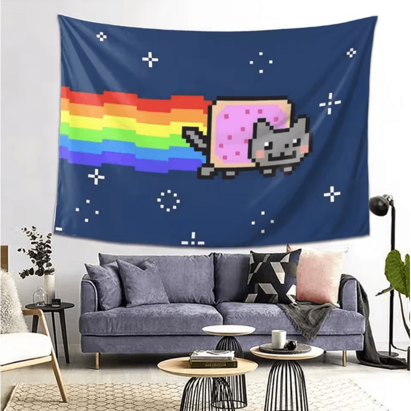 Retro Nyan Cat Pixel Art Tapestry For Gaming Room And Living Space Decor 0