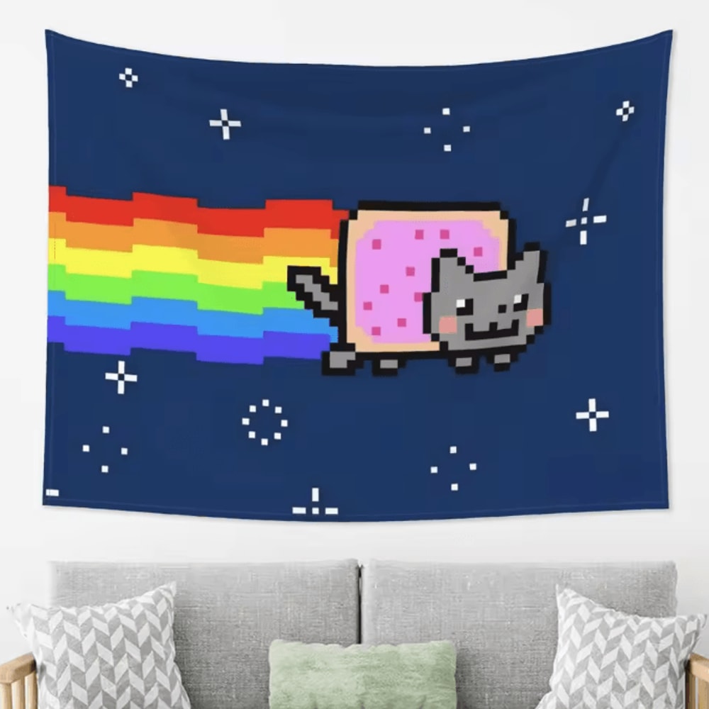 Retro Nyan Cat Pixel Art Tapestry For Gaming Room And Living Space Decor 1