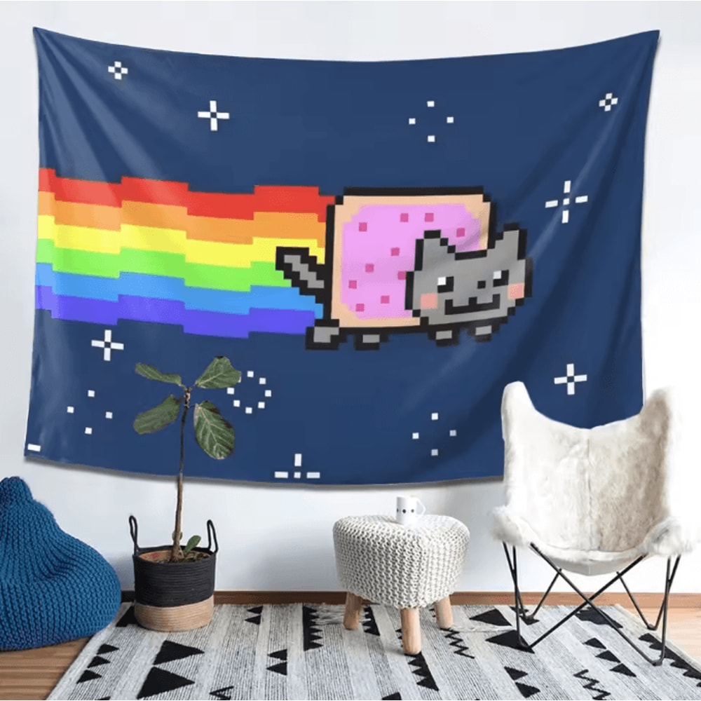 Retro Nyan Cat Pixel Art Tapestry For Gaming Room And Living Space Decor 2