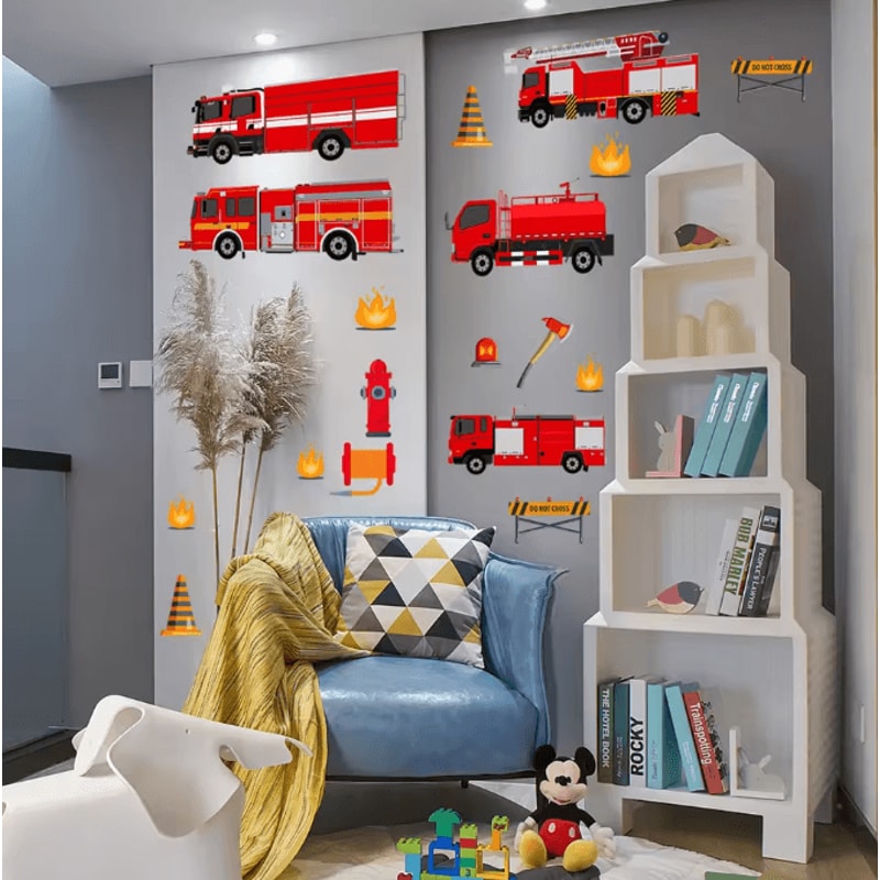 Cartoon Fire Truck Wall Decor Stickers For Kids Bedroom Nursery And Playroom 1