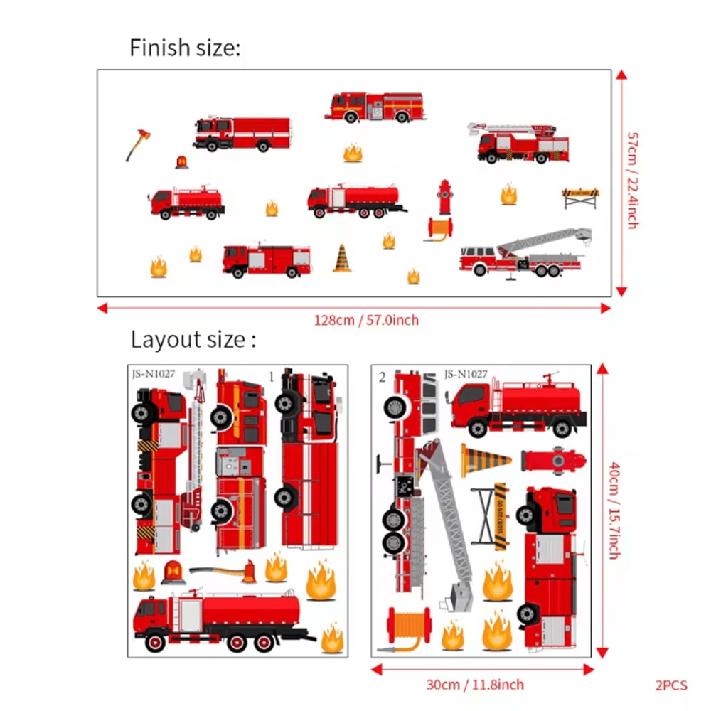 Cartoon Fire Truck Wall Decor Stickers For Kids Bedroom Nursery And Playroom 4