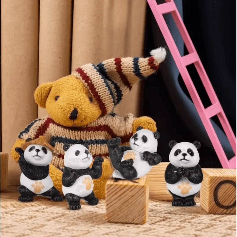 4 Pieces Cute Mini Panda Statue Kung Fu Panda Ornament For Fairy Garden And Bonsai Decor 2