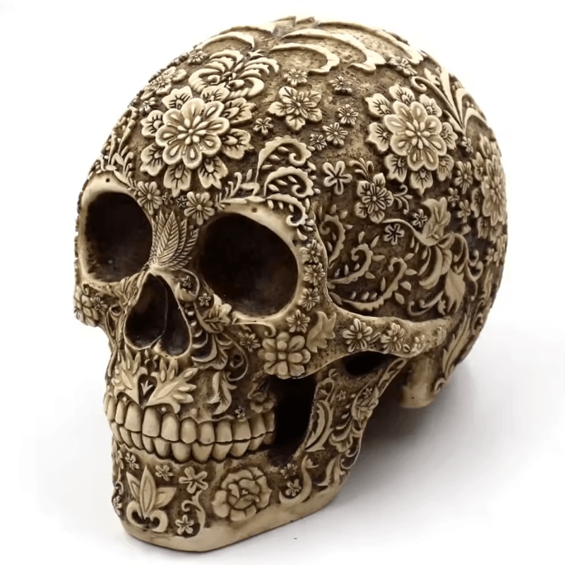 Creative Plum Blossom Resin Skull Sculpture For Gothic Home And Garden Decor 0