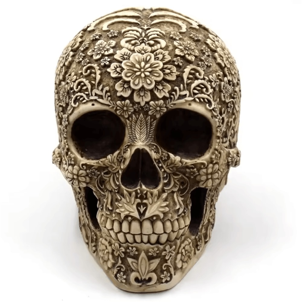 Creative Plum Blossom Resin Skull Sculpture For Gothic Home And Garden Decor 1