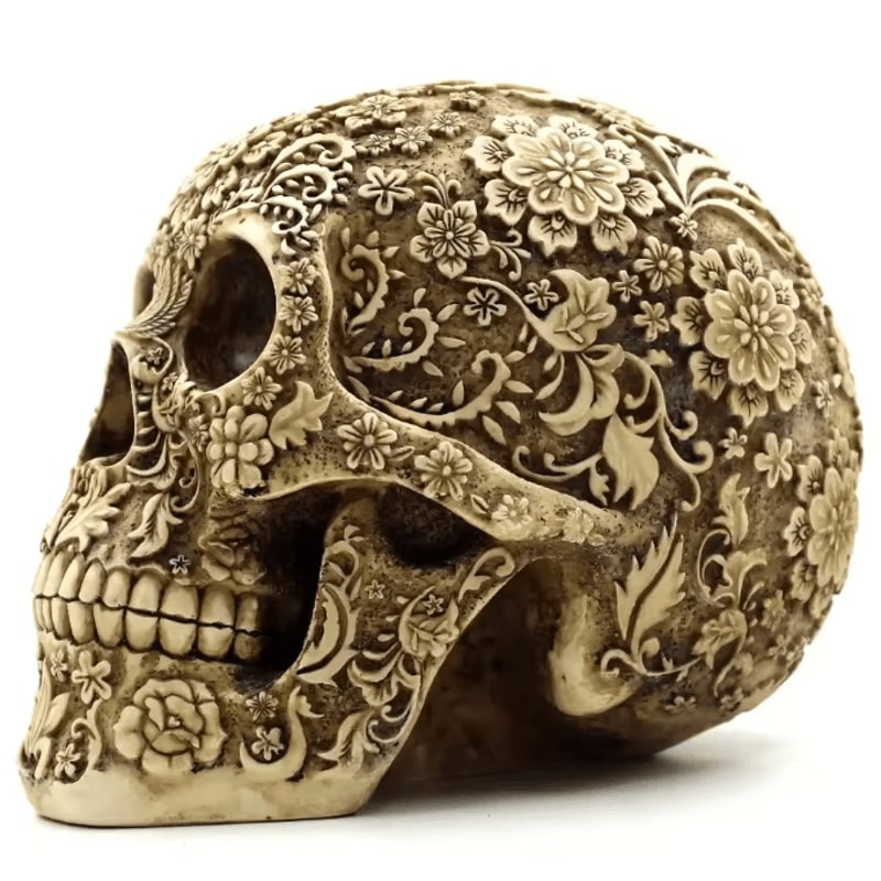 Creative Plum Blossom Resin Skull Sculpture For Gothic Home And Garden Decor 2