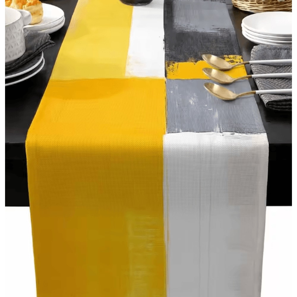 Abstract Geometric Linen Table Runner For Dining Table And Modern Home Decor 0