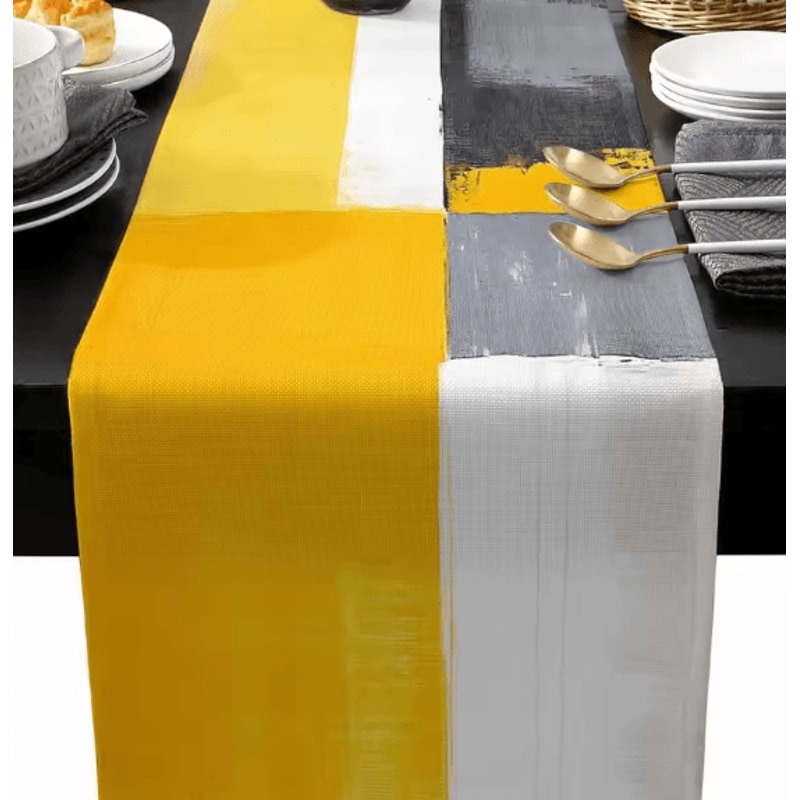 Abstract Geometric Linen Table Runner For Dining Table And Modern Home Decor 0