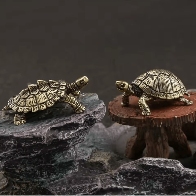 Antique Brass Turtle Ornament For Wealth Longevity And Desktop Decor 0