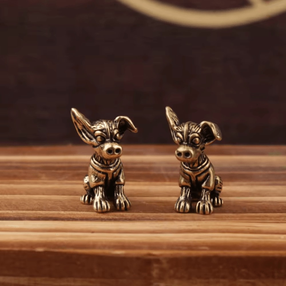 Antique Solid Copper Puppy Figurine For Desk Decor Tea Pets And Collectible Display 0