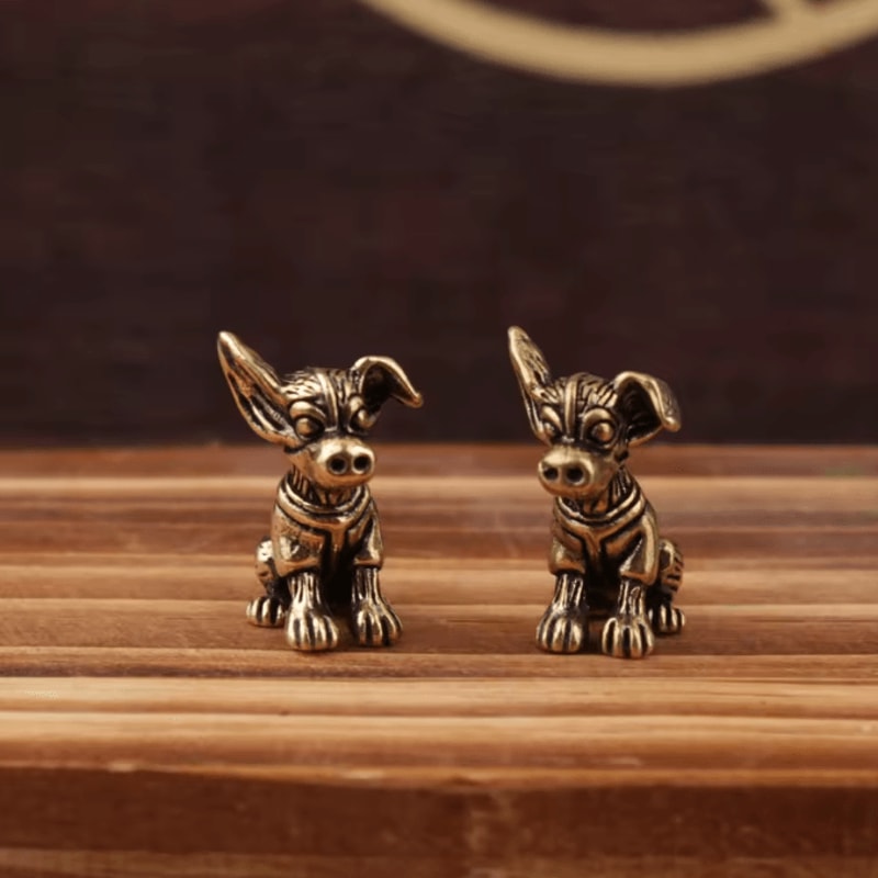 Antique Solid Copper Puppy Figurine For Desk Decor Tea Pets And Collectible Display 0