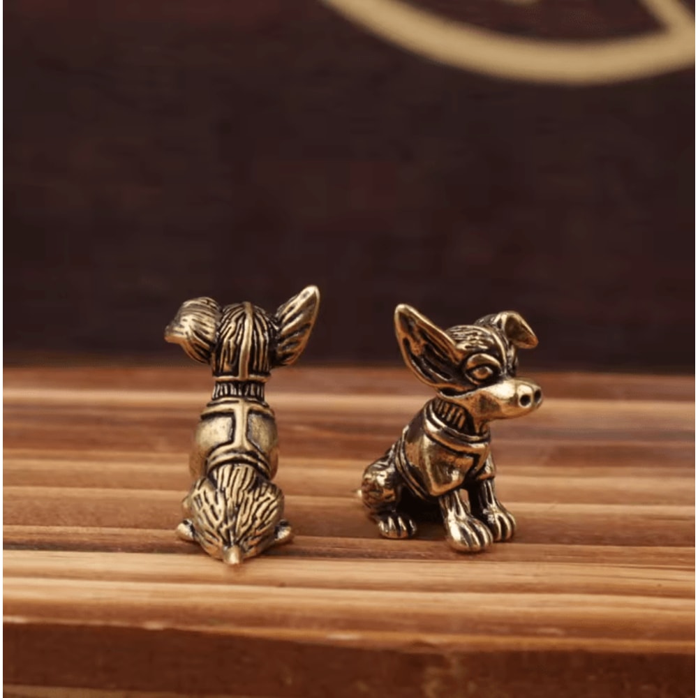 Antique Solid Copper Puppy Figurine For Desk Decor Tea Pets And Collectible Display 1