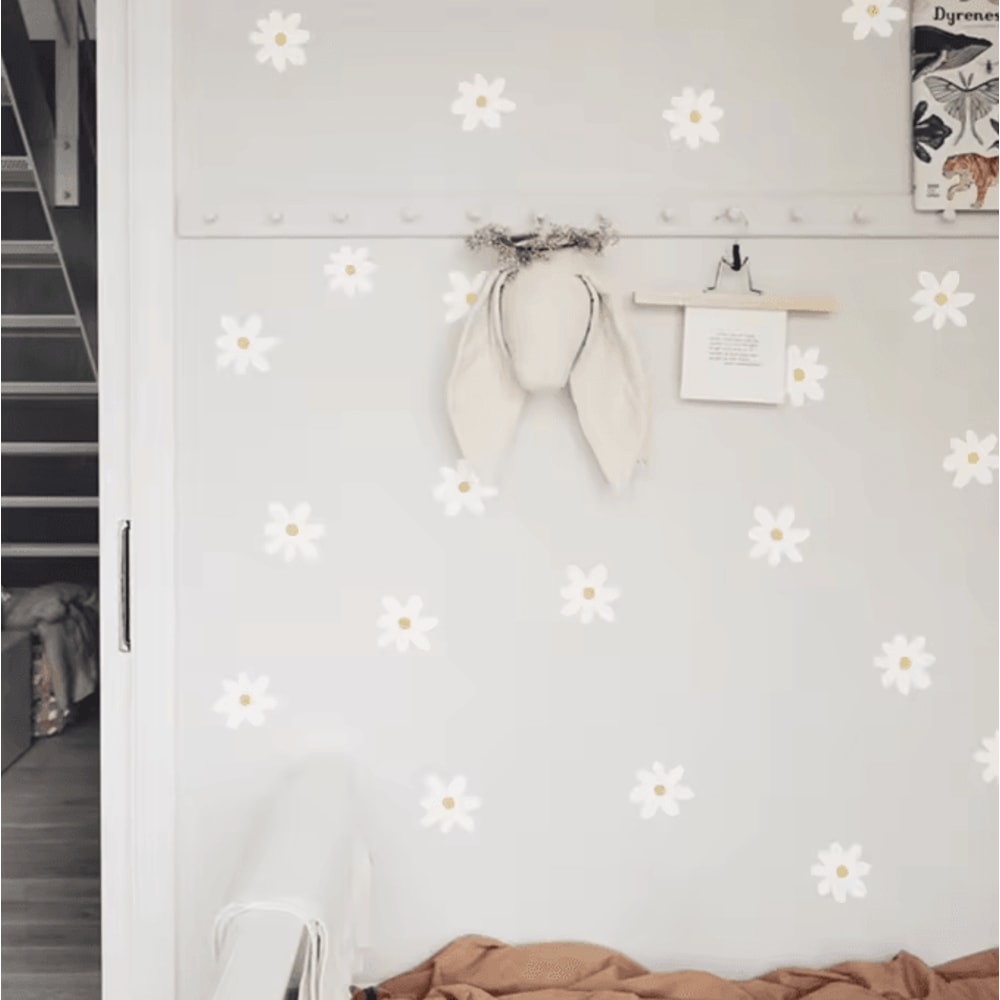 Boho Daisy Watercolor Wall Stickers For Nursery Girls Bedroom And Kids Room Decor 3