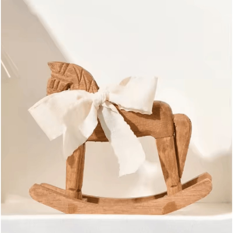 Hand Carved Wooden Rocking Horse Decor For Montessori Nursery And Baby Room Styling 1