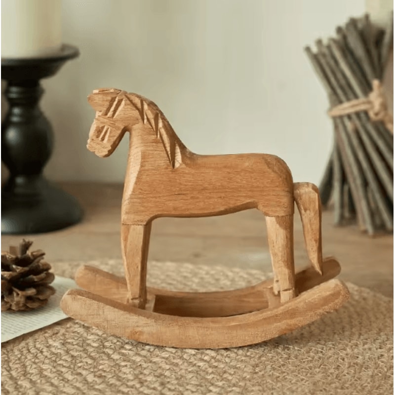 Hand Carved Wooden Horse Ornament Nordic Style Rocking Horse Desktop Decoration Commemorative Gift 0