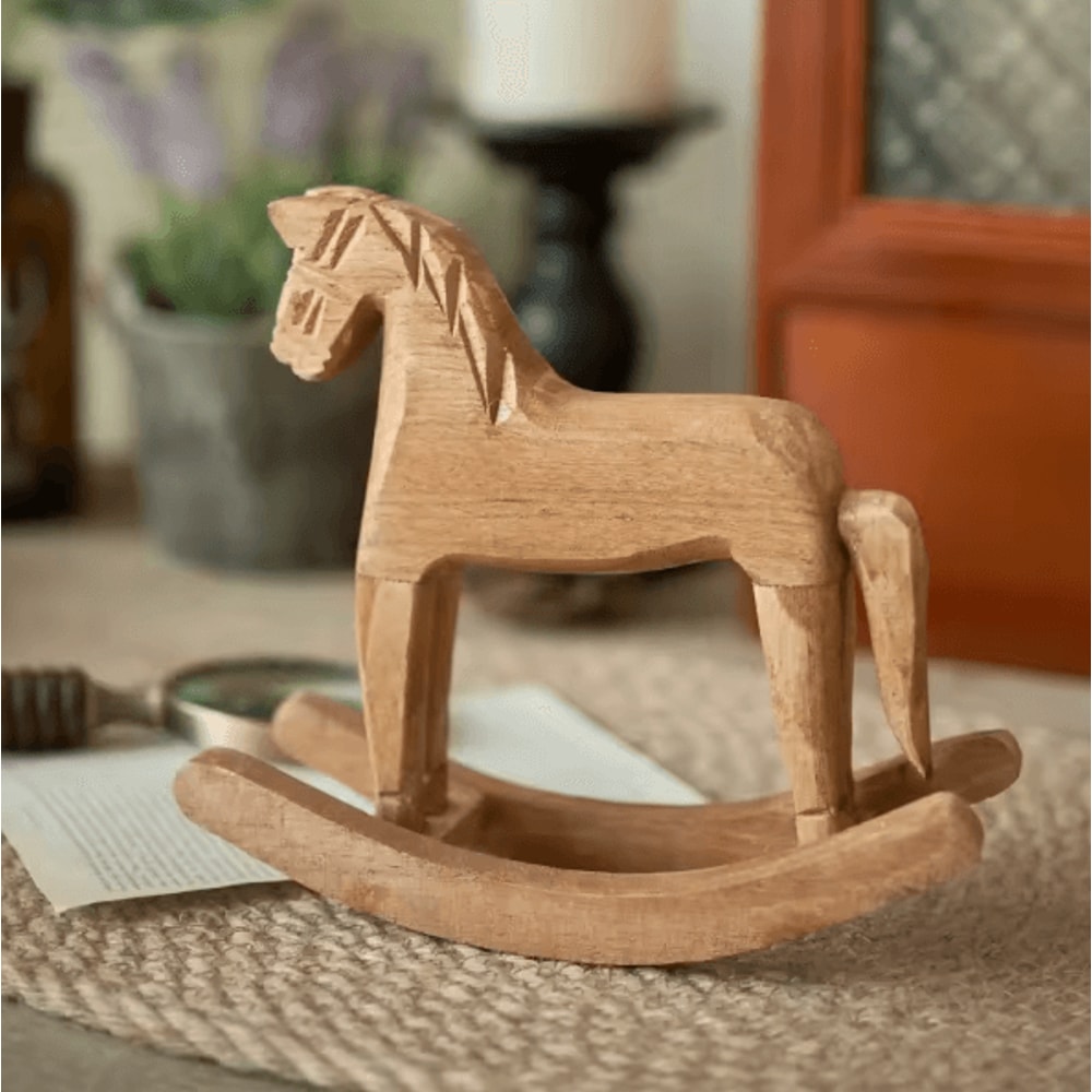 Hand Carved Wooden Horse Ornament Nordic Style Rocking Horse Desktop Decoration Commemorative Gift 2