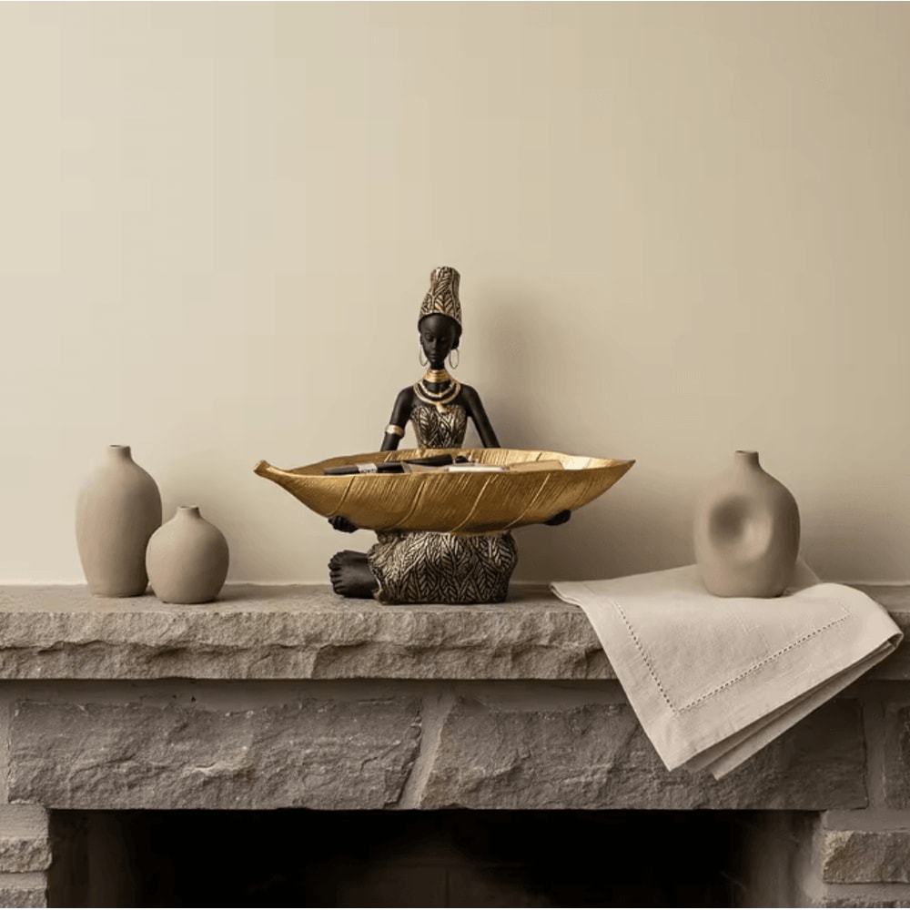 Hand Crafted African Resin Figurine With Trinket Tray For Home And Office Decor 2