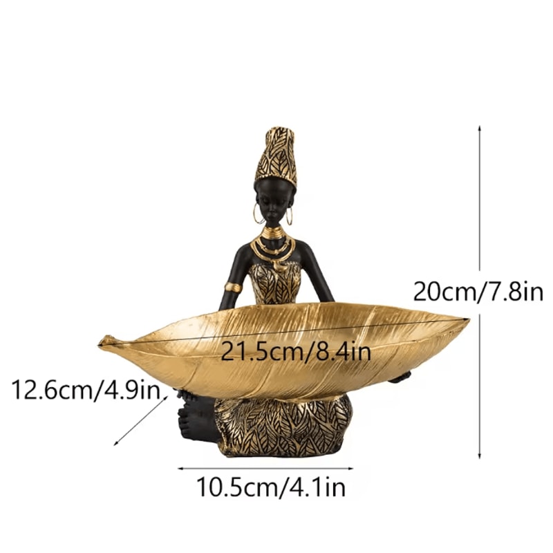 Hand Crafted African Resin Figurine With Trinket Tray For Home And Office Decor 5