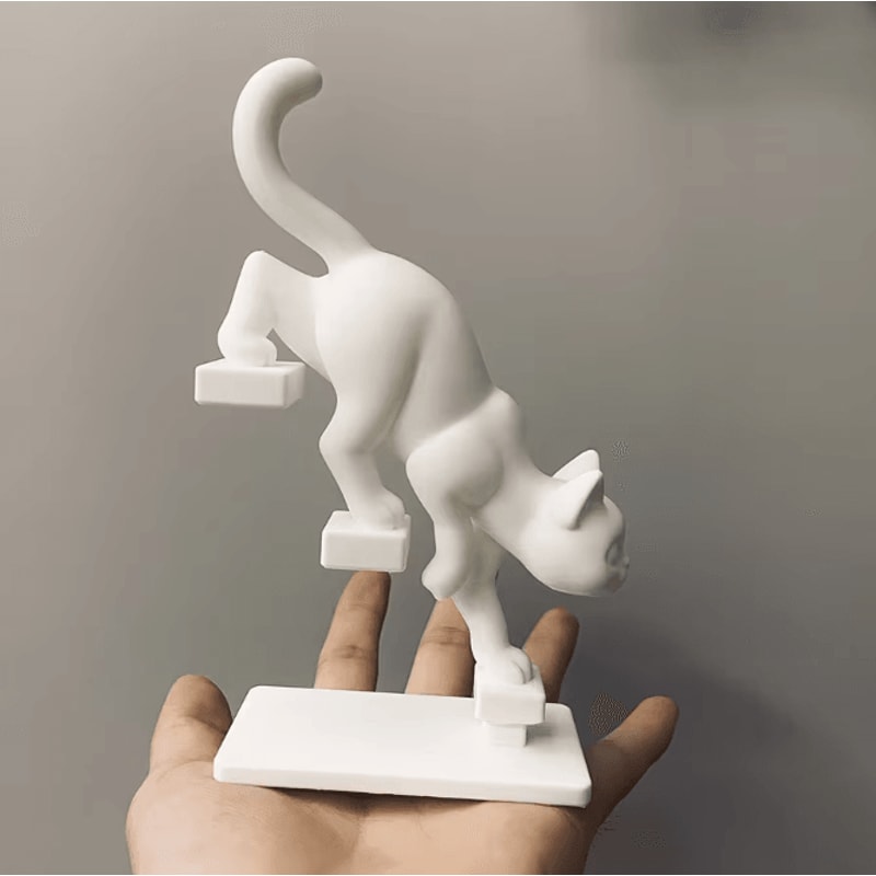 Modern White Geometric Leaping Cat Sculpture For Home And Desk Decor 2