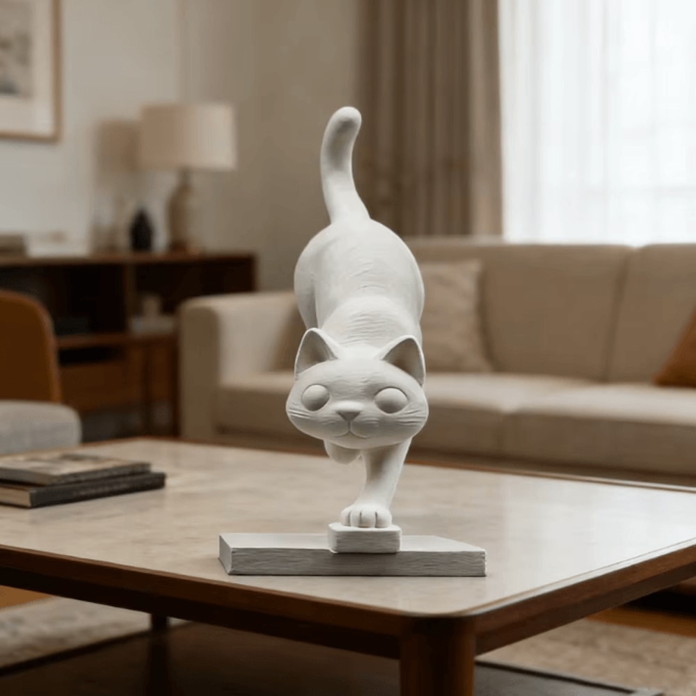 Modern White Geometric Leaping Cat Sculpture For Home And Desk Decor 4