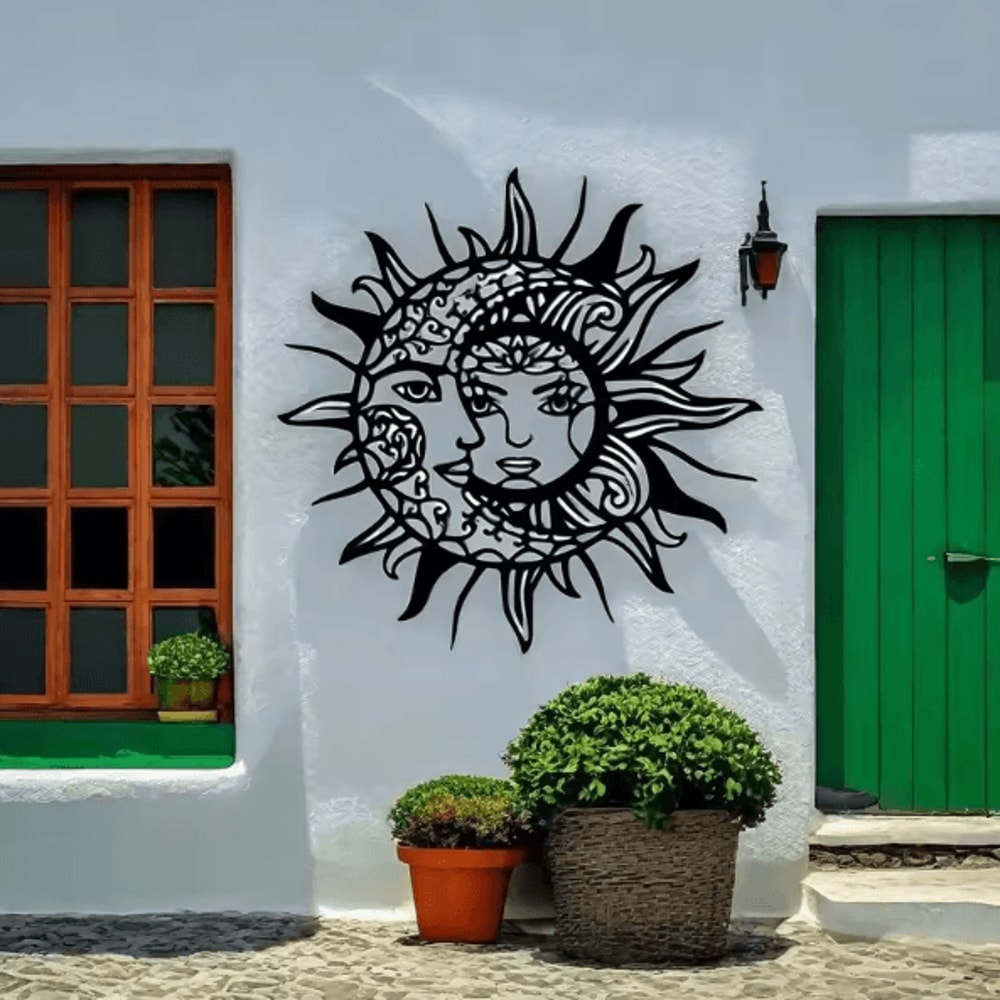 Geometric Sun And Moon Metal Wall Art For Modern Mystical Home Decor 0