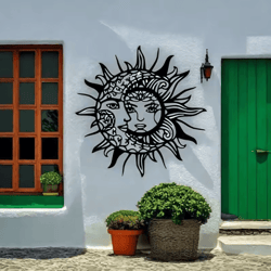 geometric sun and moon metal wall art for modern mystical home decor