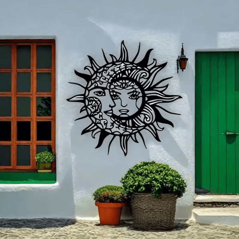 Geometric Sun And Moon Metal Wall Art For Modern Mystical Home Decor 0