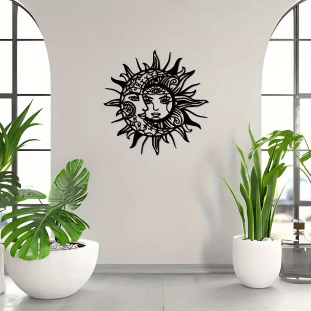 Geometric Sun And Moon Metal Wall Art For Modern Mystical Home Decor 1