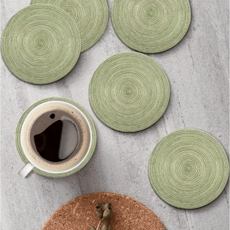 6Pieces Retro Green Wooden Coaster Set For Coffee Table And Home Bar Decor 0