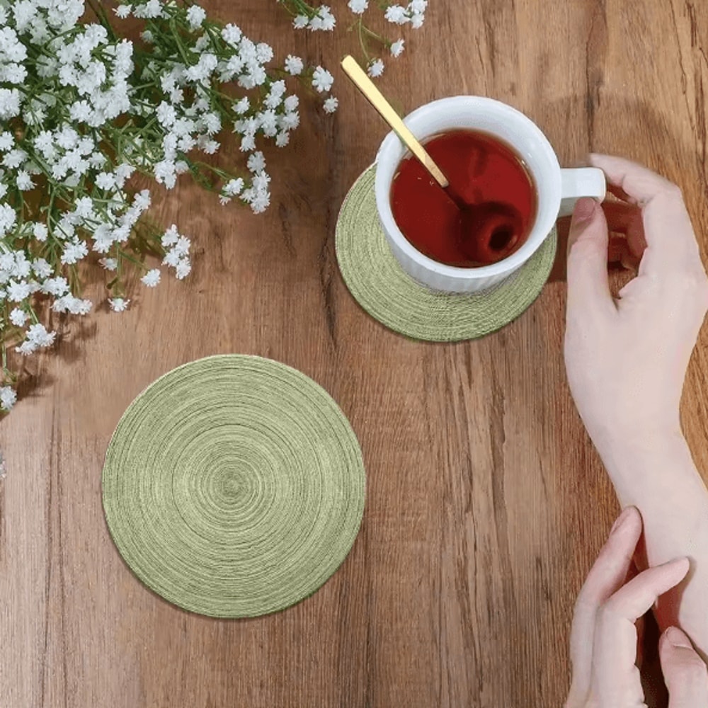 6Pieces Retro Green Wooden Coaster Set For Coffee Table And Home Bar Decor 2