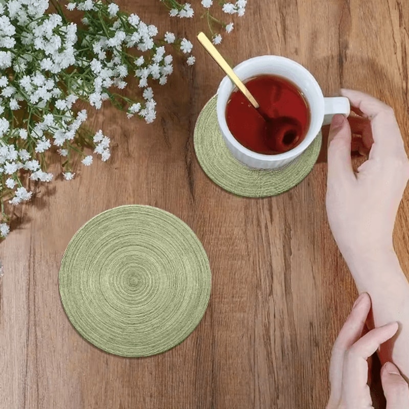 6Pieces Retro Green Wooden Coaster Set For Coffee Table And Home Bar Decor 2