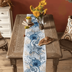 summer ocean coral linen table runner for coastal dining and home decor