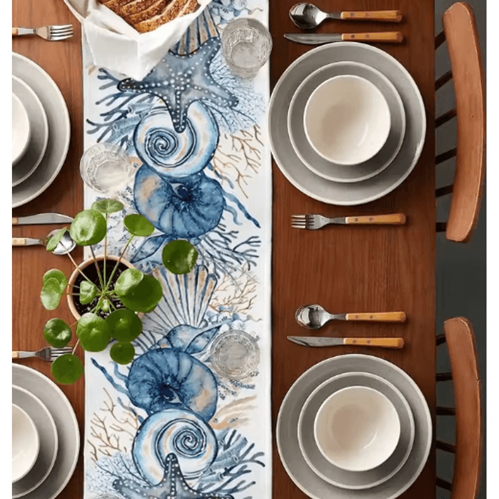 Summer Ocean Coral Linen Table Runner For Coastal Dining And Home Decor 3