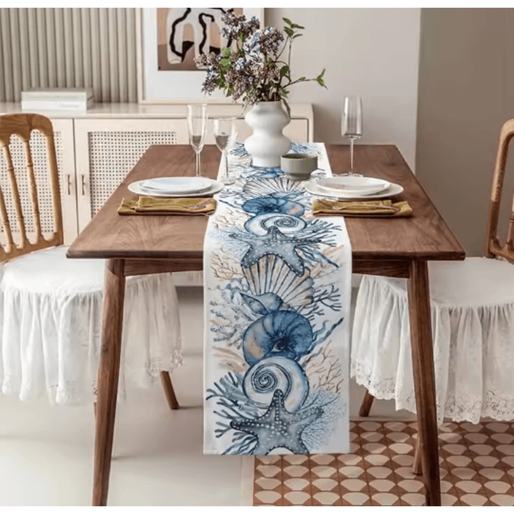 Summer Ocean Coral Linen Table Runner For Coastal Dining And Home Decor 4
