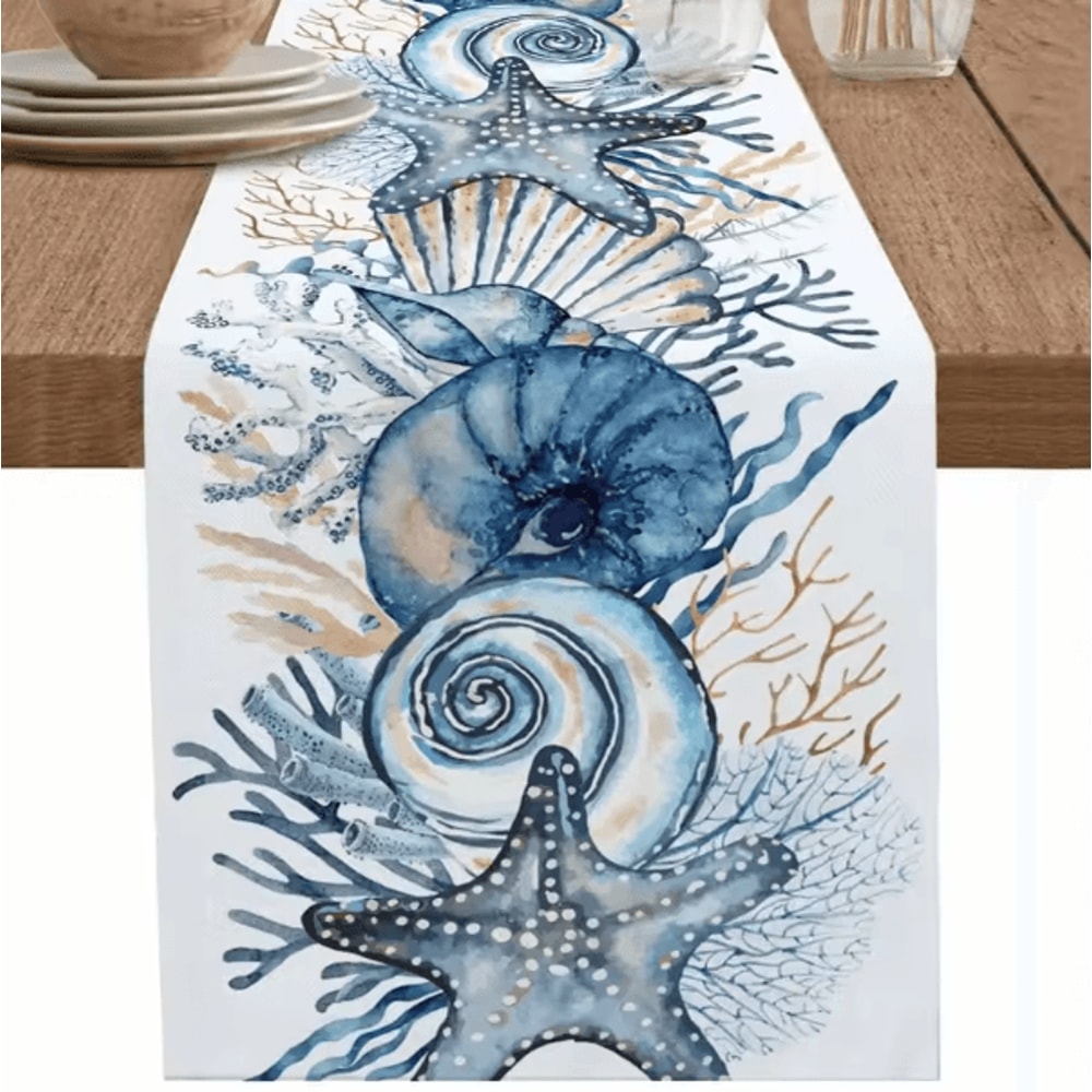 Summer Ocean Coral Linen Table Runner For Coastal Dining And Home Decor 5