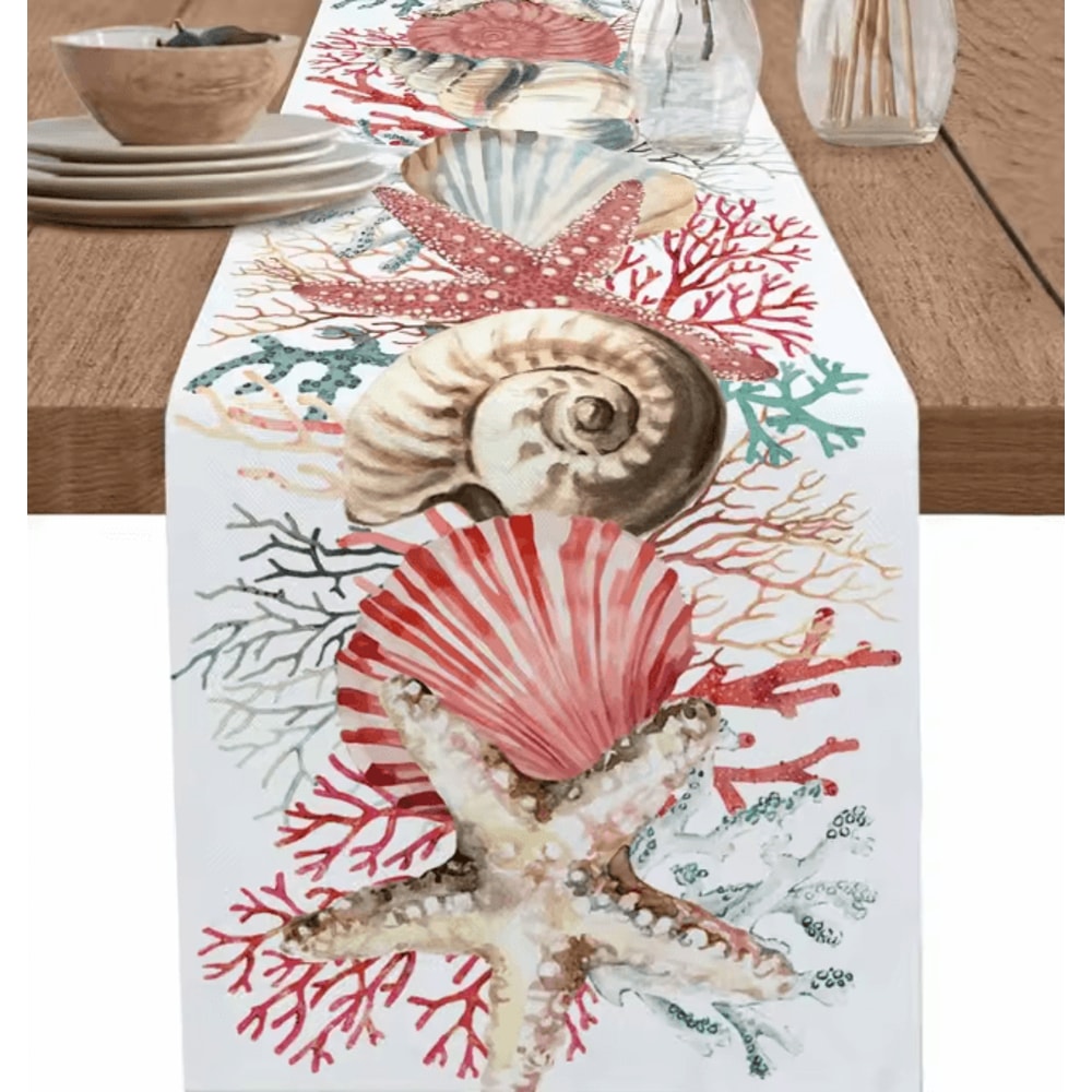 Summer Ocean Coral Linen Table Runner For Coastal Dining And Home Decor 6