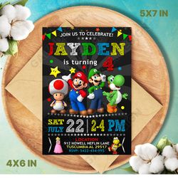 Super Mario Birthday Invitation, Super Mario Invitation, Mario Bros Invite